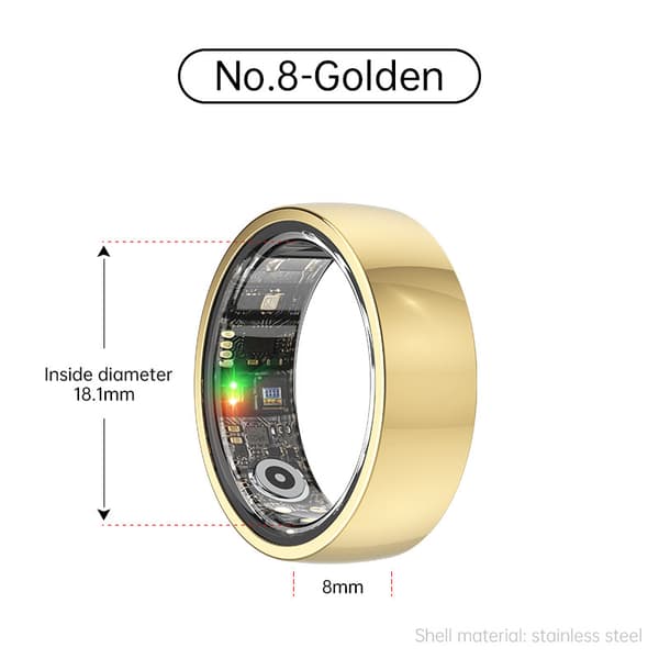 Smart Ring R1000 – Sömnmonitor, Bluetooth 5.0, Blodsyremätare Gold 8