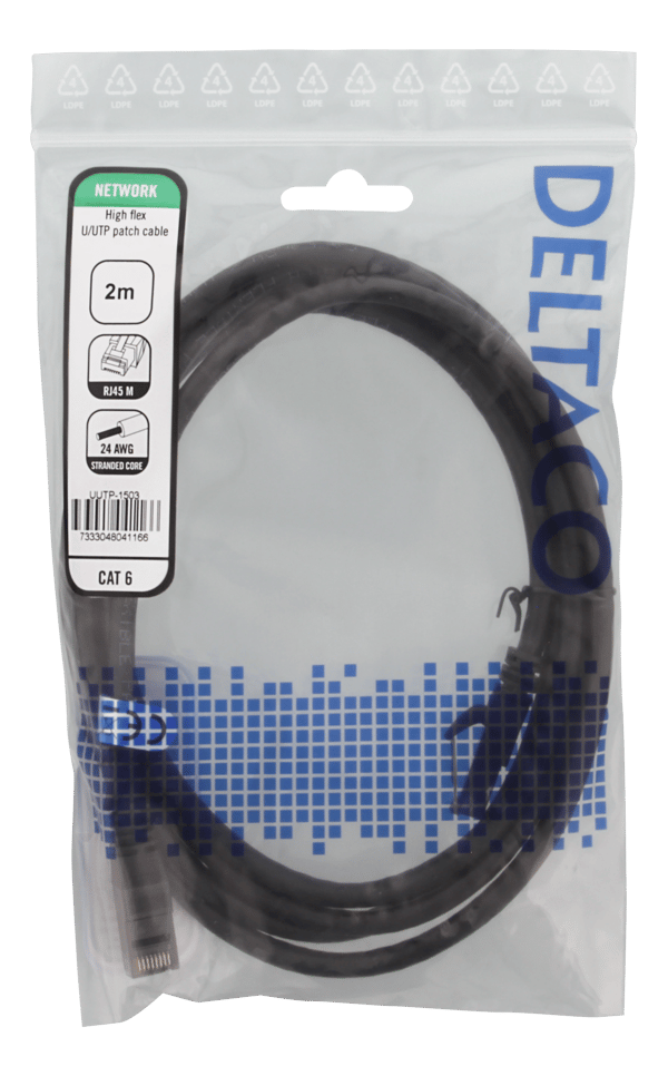 U/UTP High Flex Cat6, patch cable, 2m, TPE, black