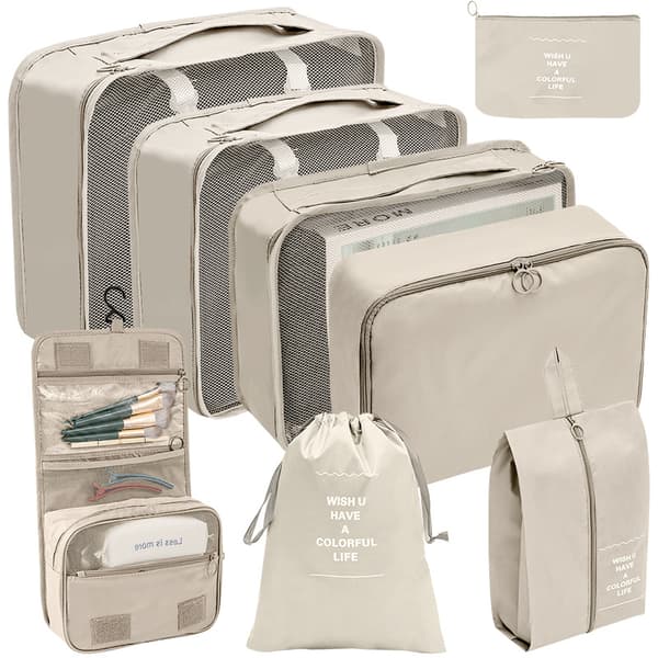 8-delat set med reseförpackningskuber - Beige