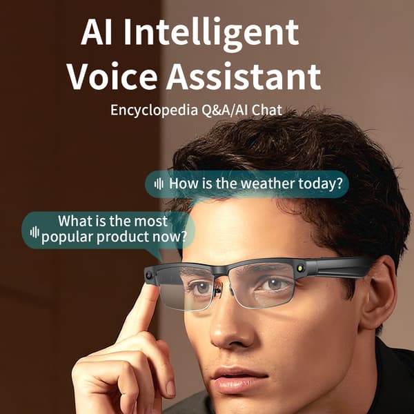 Smart AI-glasögon med HD-kamera och AI-röstassistent, kompatibelt med Android och iOS Transparent