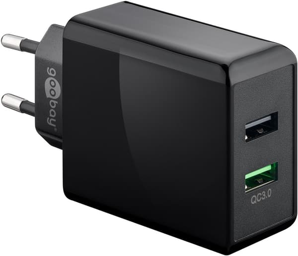 USB-A QC dobbelt hurtigoplader (28 W) sort