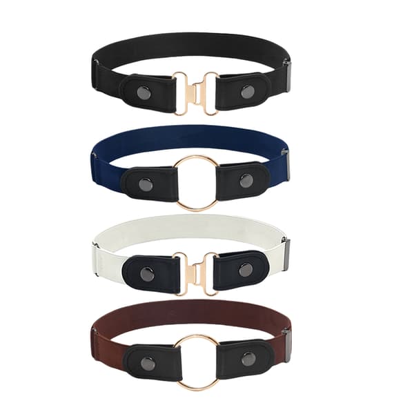 Elastisk belte uten spenne, 4-pakning Black/DarkBlue/White/Brown