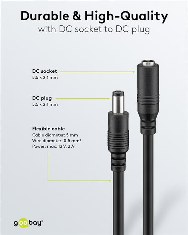 DC skjøteledning, 10 m, sort