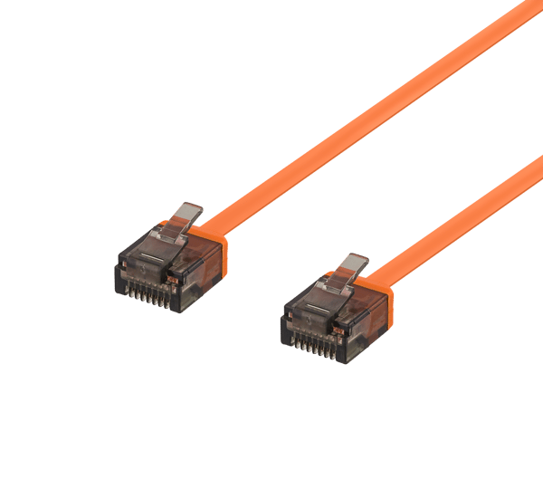 U/UTP Cat6a patch cable, flat, 1m, 1mm thick, orange