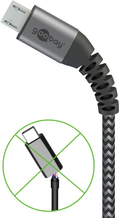 Micro-USB - USB-A -tekstiilikaapeli metalliliittimillä 1 m