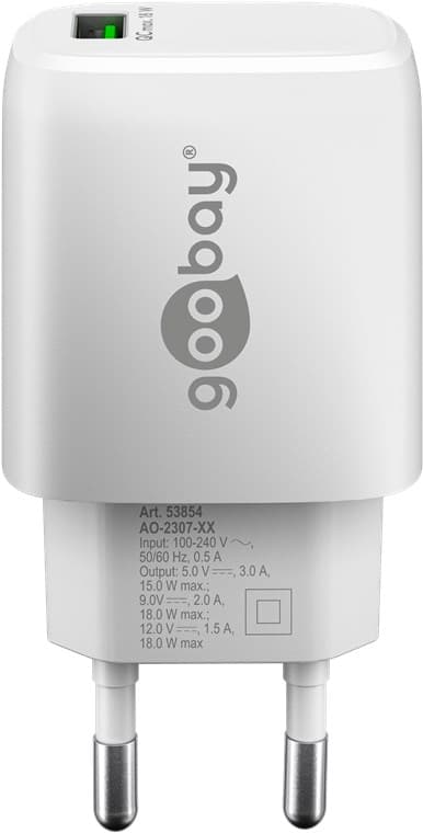 USB-A QC hurtiglader (18 W) hvit
