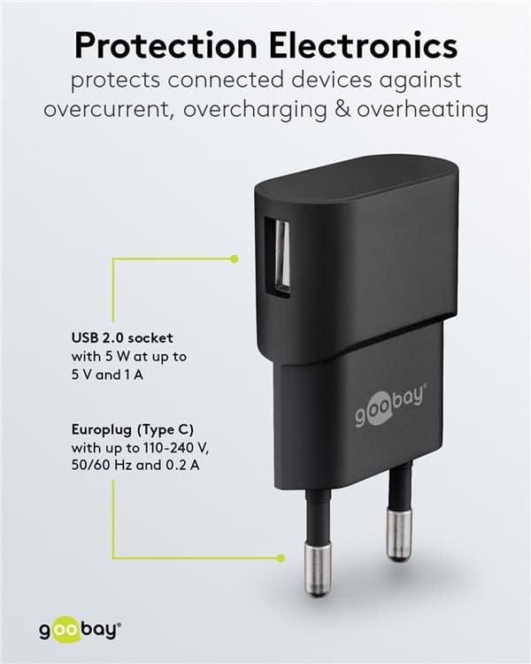 USB-lader 1 A (5W) sort