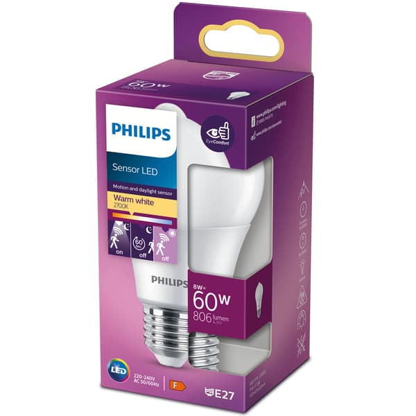 LED E27 Normal 60W Bevegelsessensor 806lm