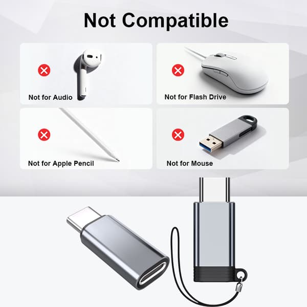 Lightning (hun) til USB-C (han) adapter, kompatibel med iPhone 15 Grey