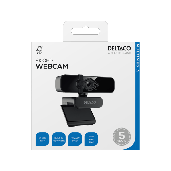 W-200 Webcam, 2K 2560x1440 3.7MP, built-in mic,  2 m cable