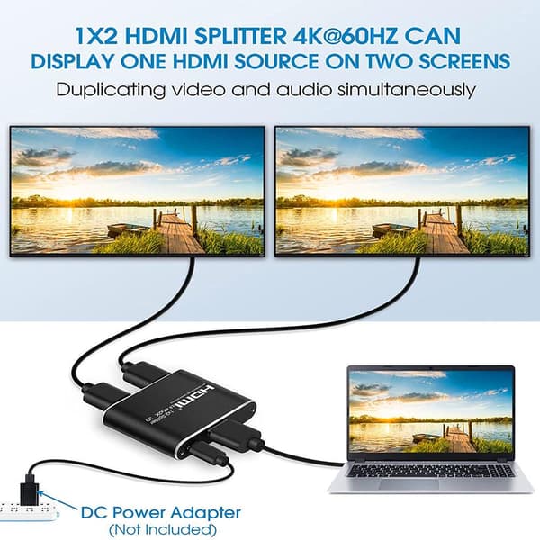 HDMI splitter 1x2 för 2 skärmar 3D/4K/1080p