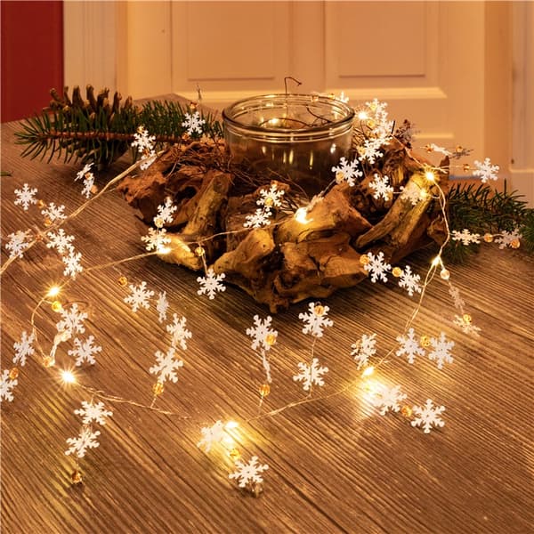 10 LED-ljuskedja silvertråd "Snöflingor"