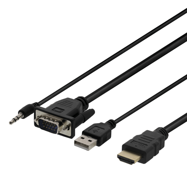 VGA & Audio, HDMI cable, USB powered, 1m, black