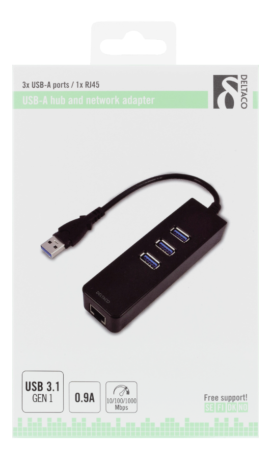 Network adapter 1xGbitRJ45 1xUSB3 A ma 3x USB3 fe black