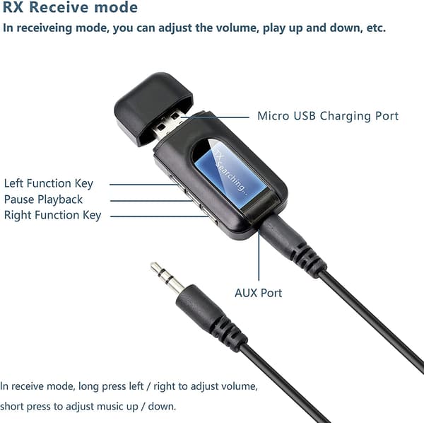 2-in-1 Bluetooth-äänilähetin/vastaanotin Bluetooth-sovitin 5.0 Black