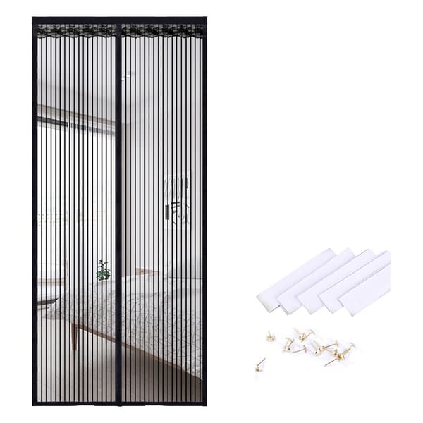 Magnetiskt myggnät för dörr, randig polyester, 95cm x 200cm