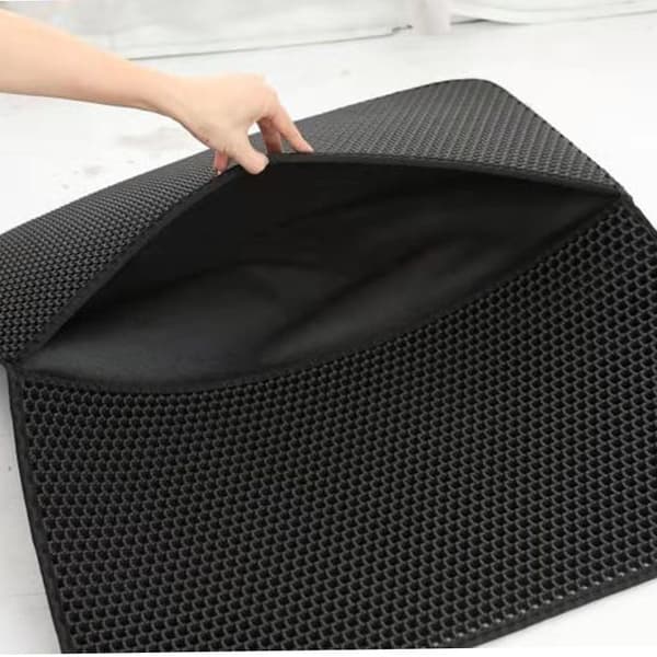 Dobbeltlags vaskbar kattegrusmåtte Black