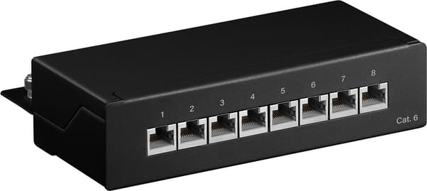 CAT 6 mini-/skrivbordskopplingspanel, 8 portar (1 HE)