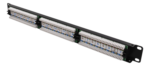 UTP patch panel 24xRJ45 Cat6 Krone blocks 1U 19" labels