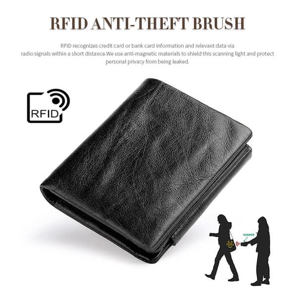 RFID-säker läderplånbok för män - Trippelvikt & Slim Black