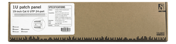 UTP patch panel 24xRJ45 Cat6 krone terminal 1U 19" black