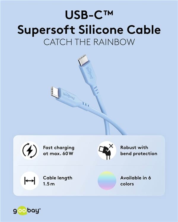 USB-C™-silikonkabel, 1,5 m, blå
