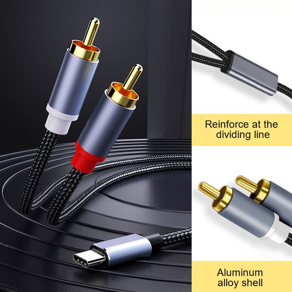 USB-C - 2x RCA-stereoäänikaapeli Grey 1.2 m