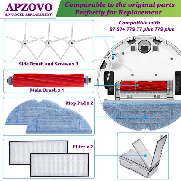 Reservedele til Roborock S7/S7 Plus/T7/T7 Plus/T7s/T7s Plus 9 dele