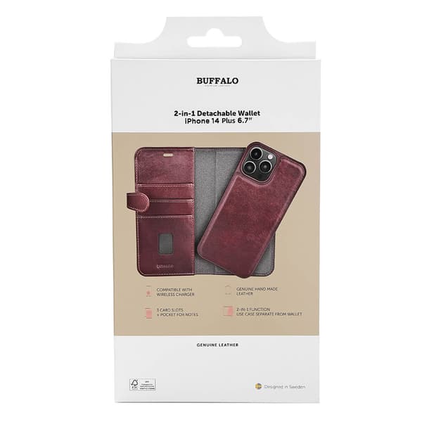 2in1 Wallet Leather 3 card iPhone 14 Plus Brown