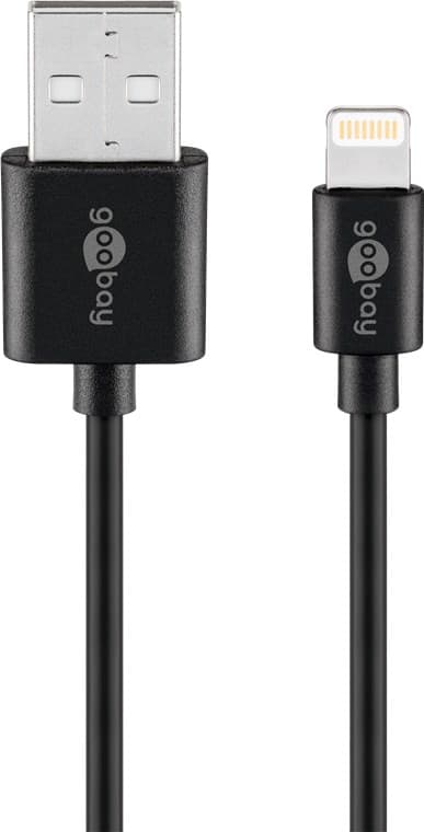 Lightning USB-opladnings- og synkroniseringskabel, 0,5 m, sort