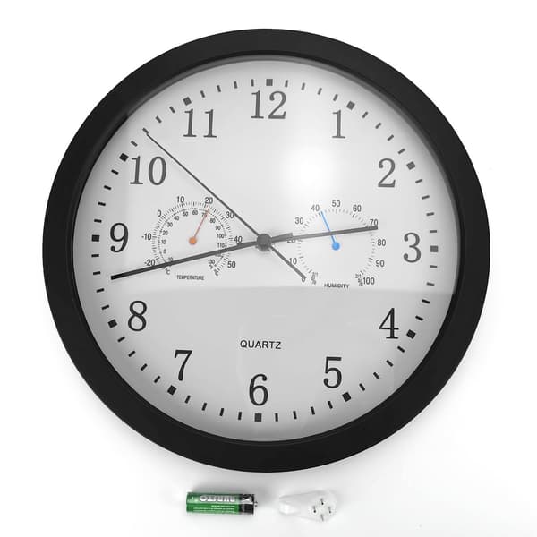 Lydløst vægur med termometer hygrometer Black