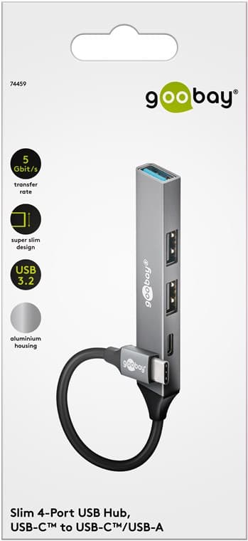 Slim 4-ports USB-hub, USB-C™ til USB-C™/USB-A, 5 Gbit/s