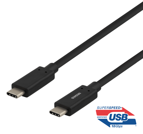 USB-C-kaapeli, 1m, USB 3.1 Gen 2, 10Gbps, 60W, musta