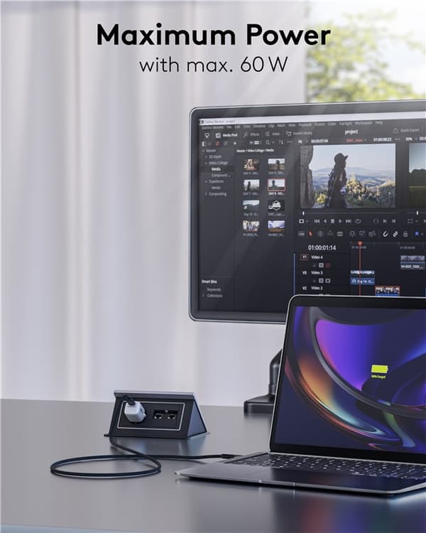 USB-C™ til USB-A superblødt tekstilkabel med metalstik, 2 m, sort
