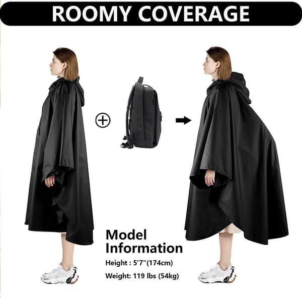Y-066 regnponcho med lynlås - sort PU (med visir) Black