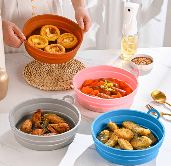 Sammenleggbar rund silikonform til airfryer Brown 19 cm