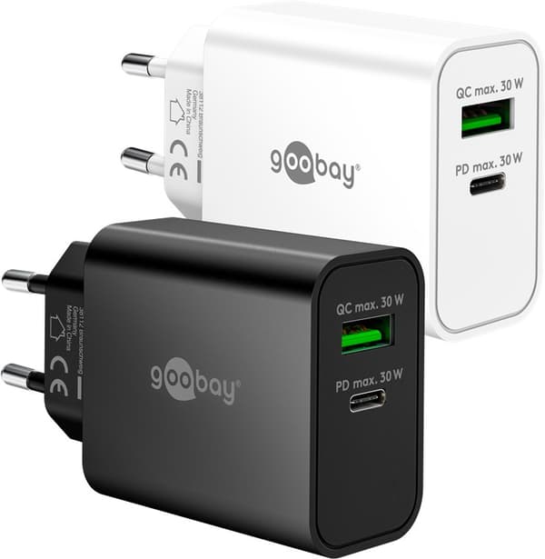 USB-C™ PD GaN dobbelt hurtigoplader (30 W) sort