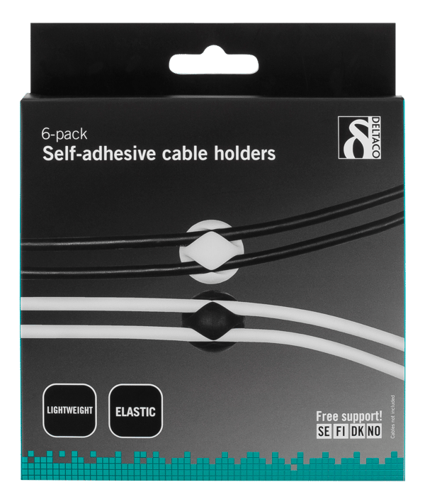 Self adhesive cable holder in rubber 6pack black/white/grey