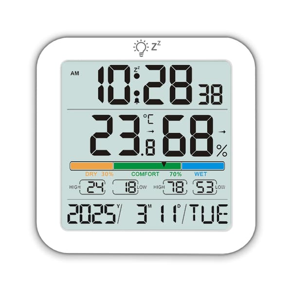 Stort LCD digitalt termometer hygrometer klokke