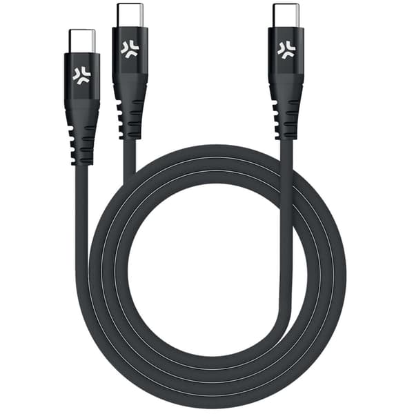 USB-C - 2x USB-C kabel flettet 100W 1,3m sort
