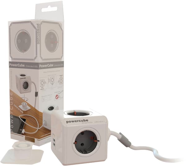 PowerCube Extended 4 Sockets, 2 USB, 1.5 m, grey