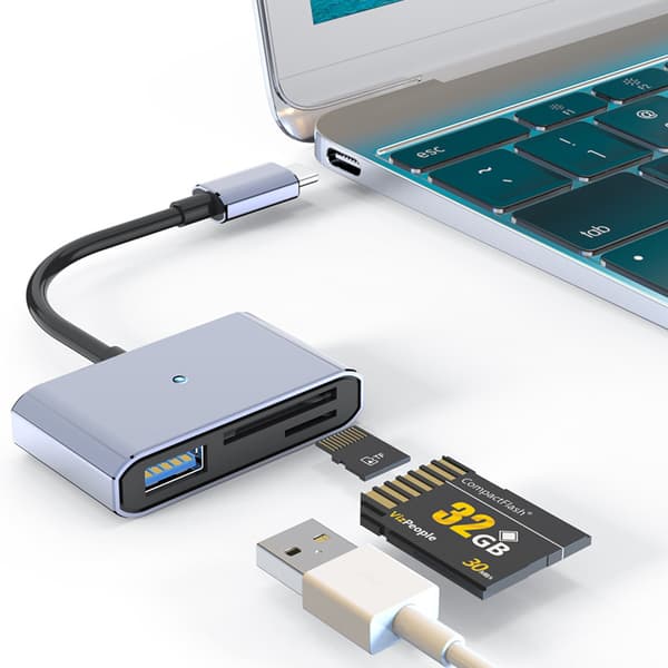 T-C til USB + SD/TF Adapterkabel, kompatibel med Windows, MacOK, Linux, Android og HarmonyOS