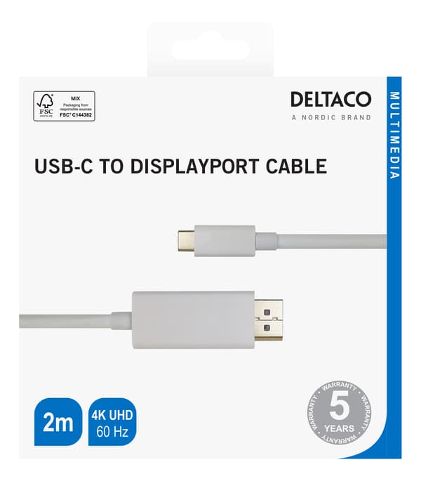USB-C - DisplayPort cable, 4K UHD, gold plated, 2m, white