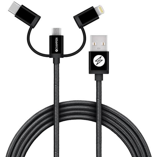 USB-A til Lightning, USB-C og Micro-USB 1,5 m svart