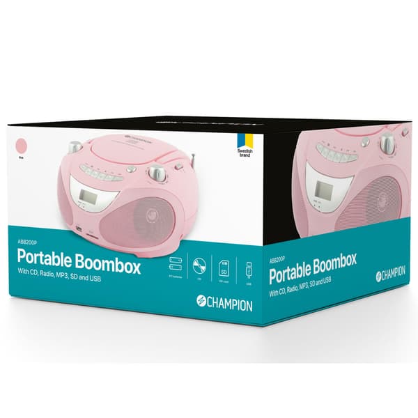 Ghettoblaster CD/Radio/MP3/USB Lyserød