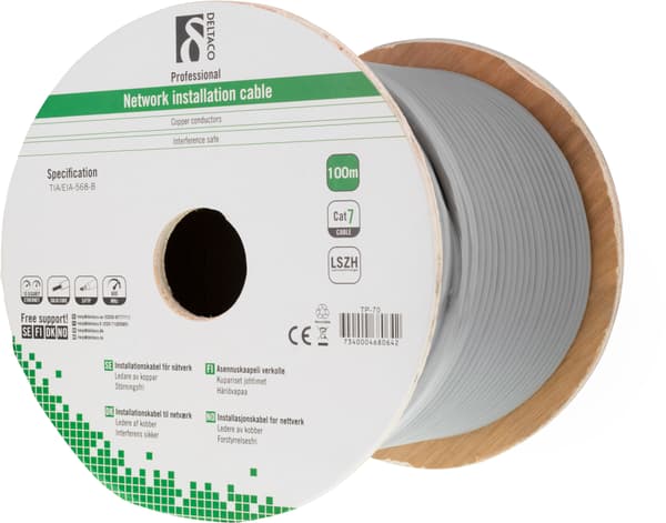 S/FTP Cat7 installation cable100m drum 600MHz, LSZH grey