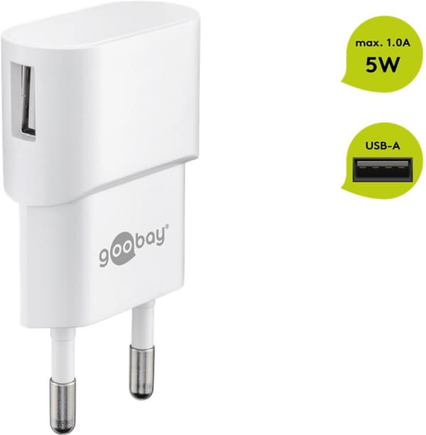 USB-laturi (5W) valkoinen