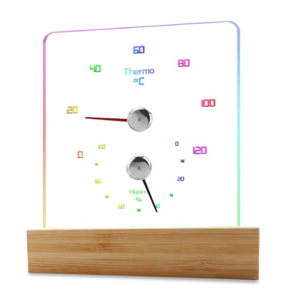 Badstuetermometer Hygrometer med RGB-lys