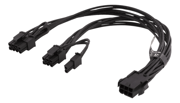PCIe-virtakaapeli, 6-pin - 2x 8-pin, 0,3m, musta