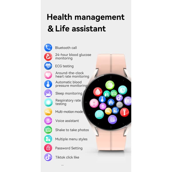 Smartklokke med EKG og Bluetooth-anrop Pink